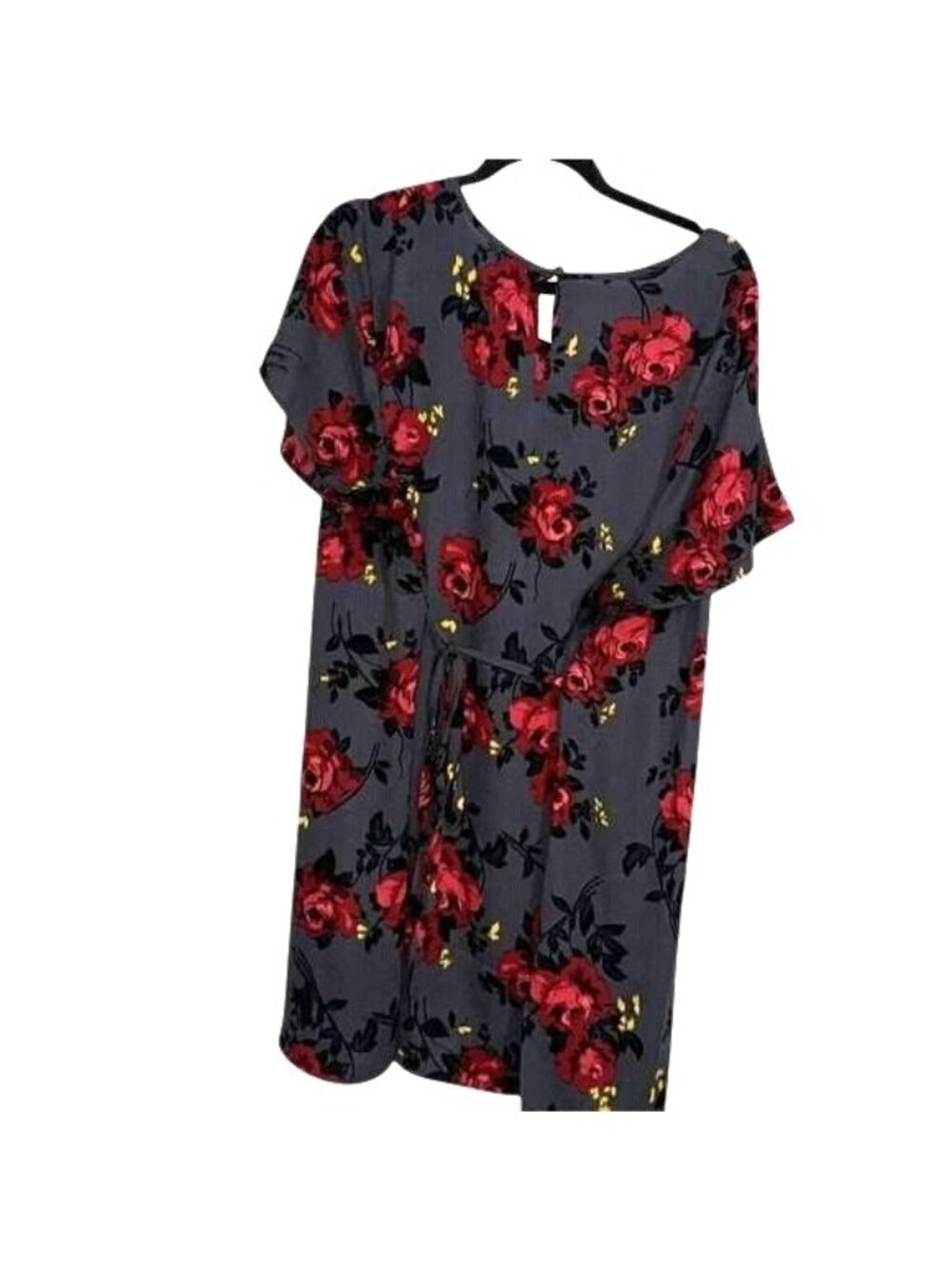 Torrid Womens Plus Size 4 Gray Floral Print Dress With Red Roses & Short Sleeves - Picture 6 of 7